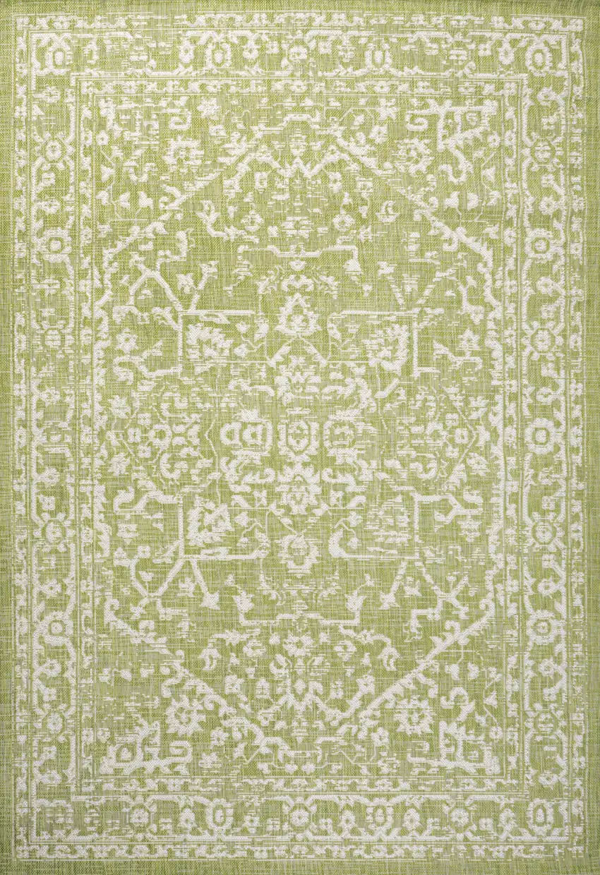 Green And Cream Medallion Indoor Outdoor Area Rug Photo 1
