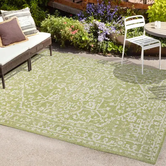 Green And Cream Medallion Indoor Outdoor Area Rug Photo 9