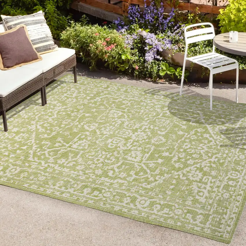 Green And Cream Medallion Indoor Outdoor Area Rug Photo 9