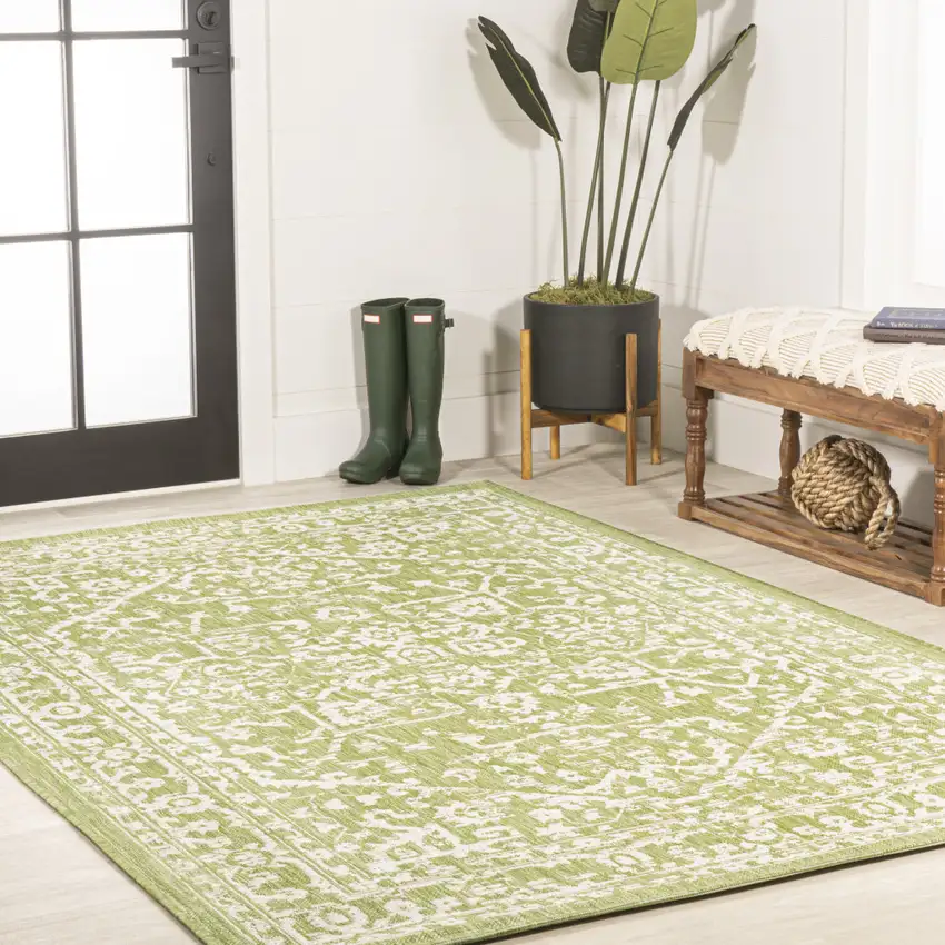 Green And Cream Medallion Indoor Outdoor Area Rug Photo 8