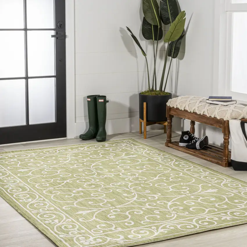 Green And Cream Medallion Indoor Outdoor Area Rug Photo 8