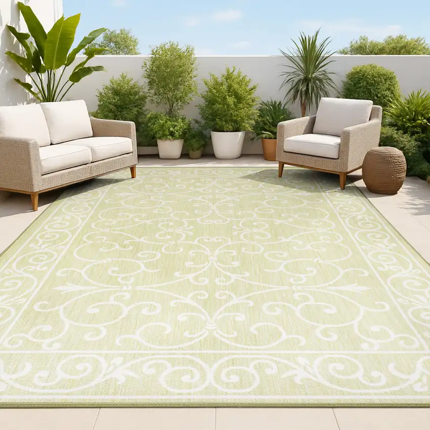 Green And Cream Medallion Indoor Outdoor Area Rug Photo 4