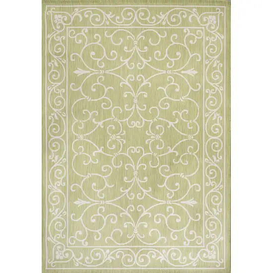 Green And Cream Medallion Indoor Outdoor Area Rug Photo 3