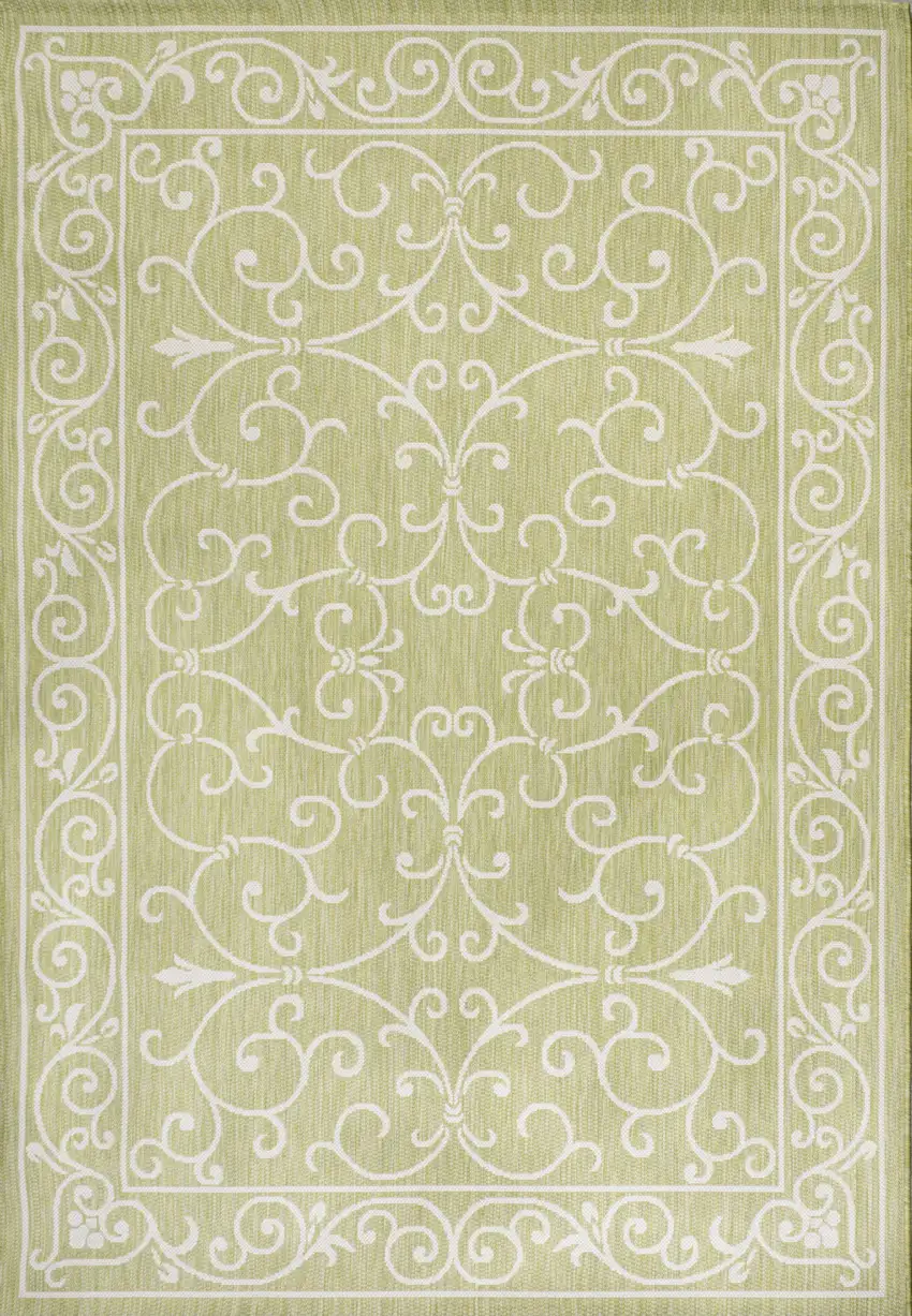 Green And Cream Medallion Indoor Outdoor Area Rug Photo 3
