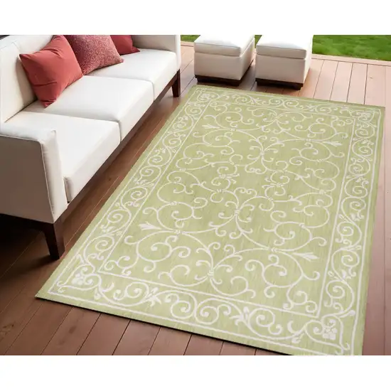 Green And Cream Medallion Indoor Outdoor Area Rug Photo 1