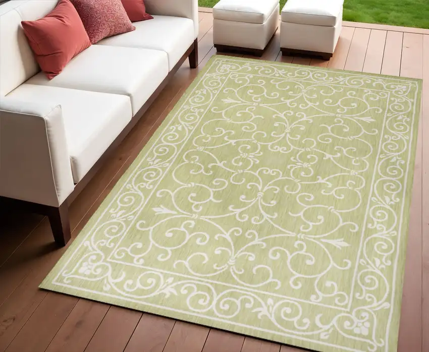 Green And Cream Medallion Indoor Outdoor Area Rug Photo 1