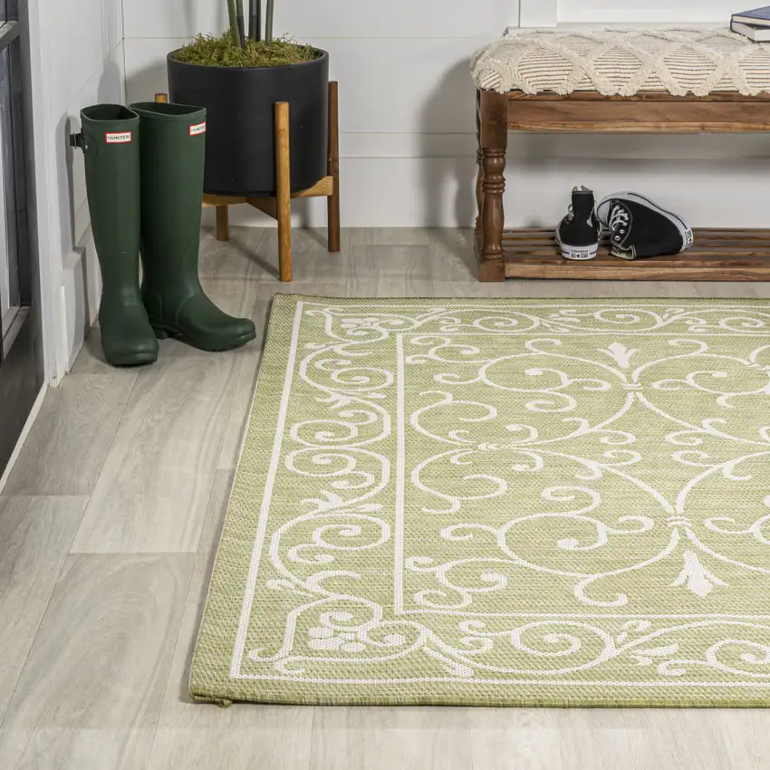Green And Cream Medallion Indoor Outdoor Area Rug Photo 6