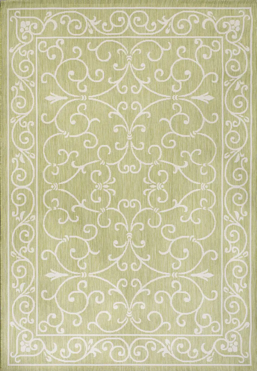 Green And Cream Medallion Indoor Outdoor Area Rug Photo 1
