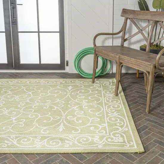Green And Cream Medallion Indoor Outdoor Area Rug Photo 9