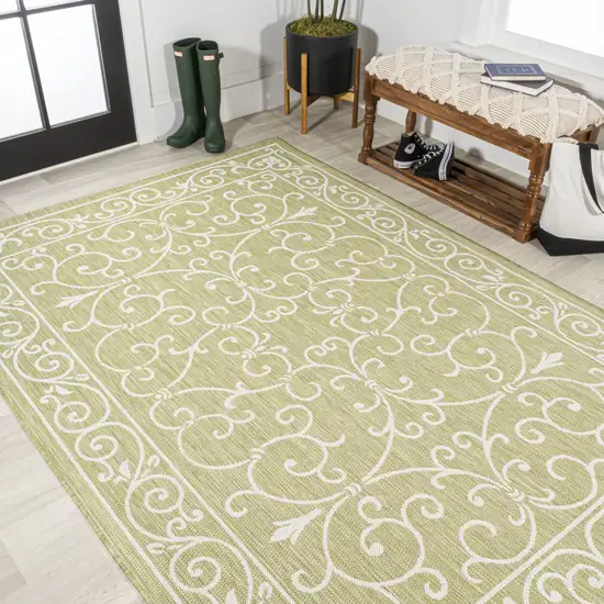 Green And Cream Medallion Indoor Outdoor Area Rug Photo 7