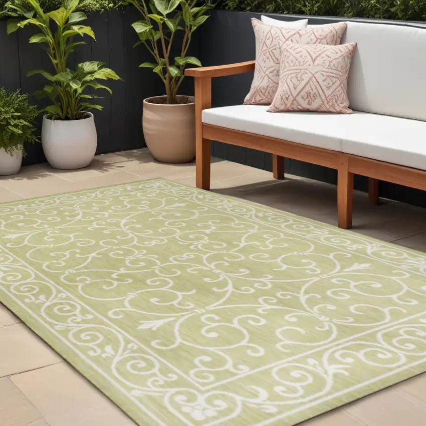 Green And Cream Medallion Indoor Outdoor Area Rug Photo 1