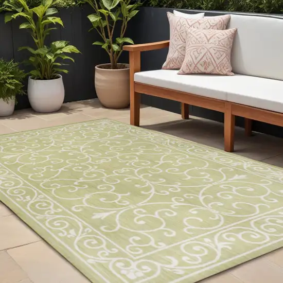 Green And Cream Medallion Indoor Outdoor Area Rug Photo 1