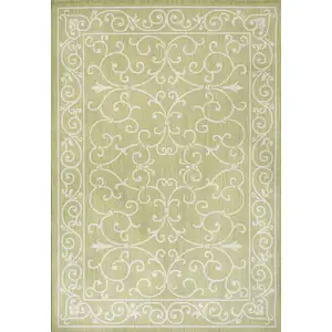 Photo of Green And Cream Medallion Indoor Outdoor Area Rug