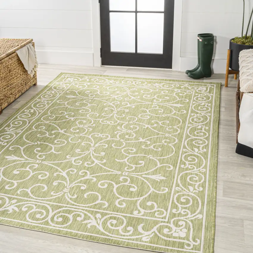 Green And Cream Medallion Indoor Outdoor Area Rug Photo 5