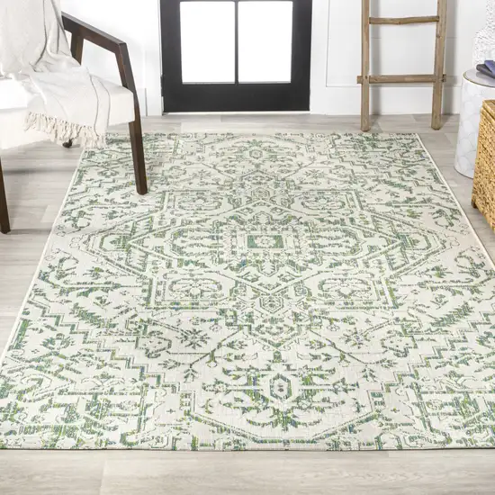 Green And Cream Medallion Indoor Outdoor Area Rug Photo 7