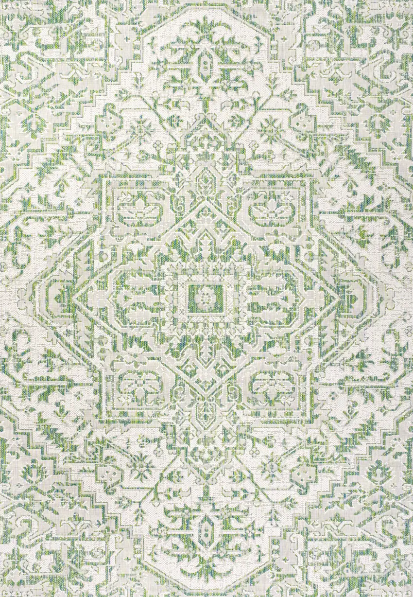Green And Cream Medallion Indoor Outdoor Area Rug Photo 1