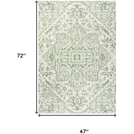 Green And Cream Medallion Indoor Outdoor Area Rug Photo 5