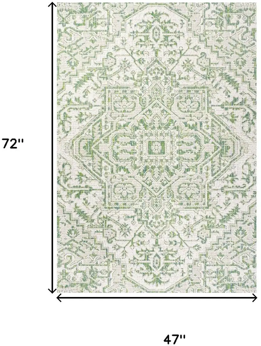Green And Cream Medallion Indoor Outdoor Area Rug Photo 5