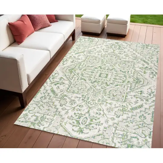 Green And Cream Medallion Indoor Outdoor Area Rug Photo 1