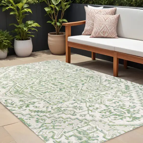 Green And Cream Medallion Indoor Outdoor Area Rug Photo 1
