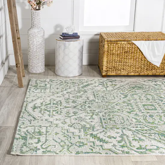 Green And Cream Medallion Indoor Outdoor Area Rug Photo 5