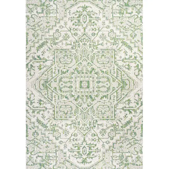 Green And Cream Medallion Indoor Outdoor Area Rug Photo 3