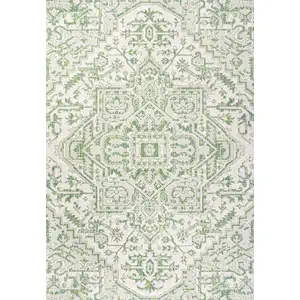 Photo of Green And Cream Medallion Indoor Outdoor Area Rug