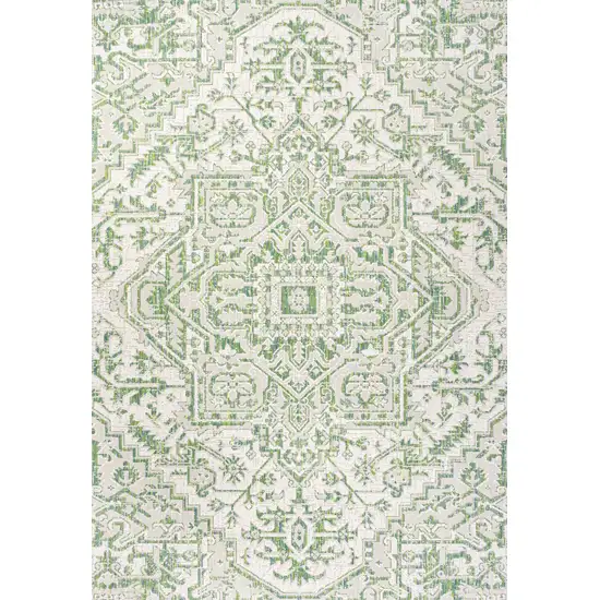 Green And Cream Medallion Indoor Outdoor Area Rug Photo 1