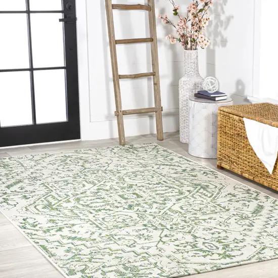 Green And Cream Medallion Indoor Outdoor Area Rug Photo 8