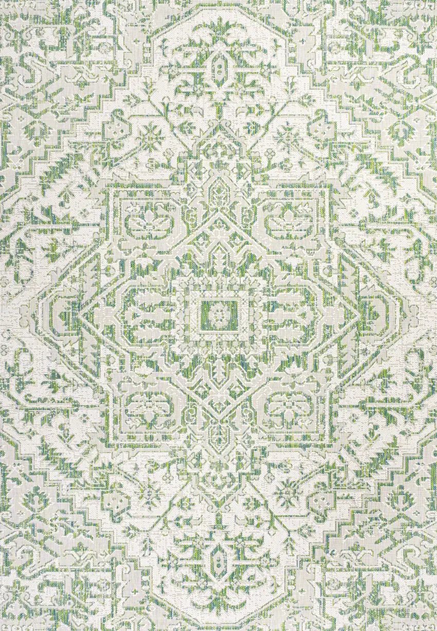 Green And Cream Medallion Indoor Outdoor Area Rug Photo 3