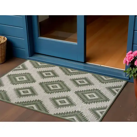 Green And Cream Moroccan Indoor Outdoor Area Rug Photo 1