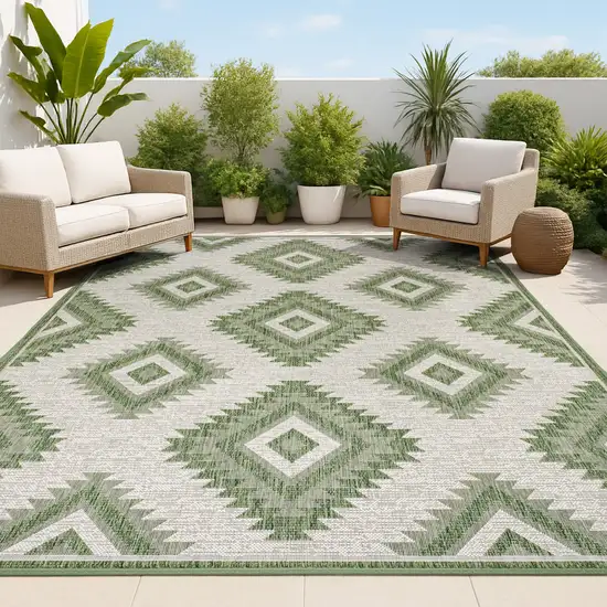 Green And Cream Moroccan Indoor Outdoor Area Rug Photo 4