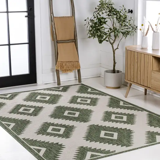 Green And Cream Moroccan Indoor Outdoor Area Rug Photo 8