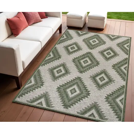 Green And Cream Moroccan Indoor Outdoor Area Rug Photo 1