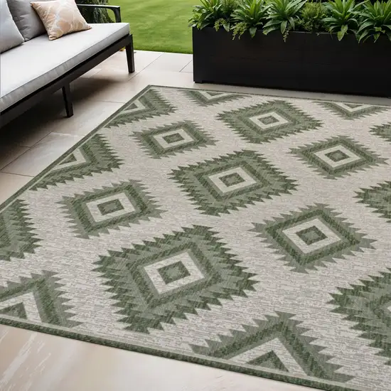 Green And Cream Moroccan Indoor Outdoor Area Rug Photo 1