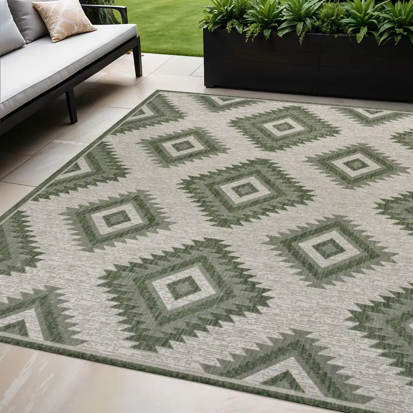 Green And Cream Moroccan Indoor Outdoor Area Rug Photo 1