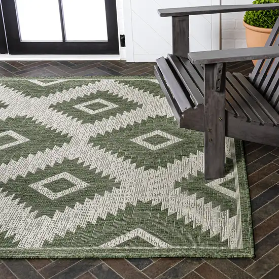 Green And Cream Moroccan Indoor Outdoor Area Rug Photo 9