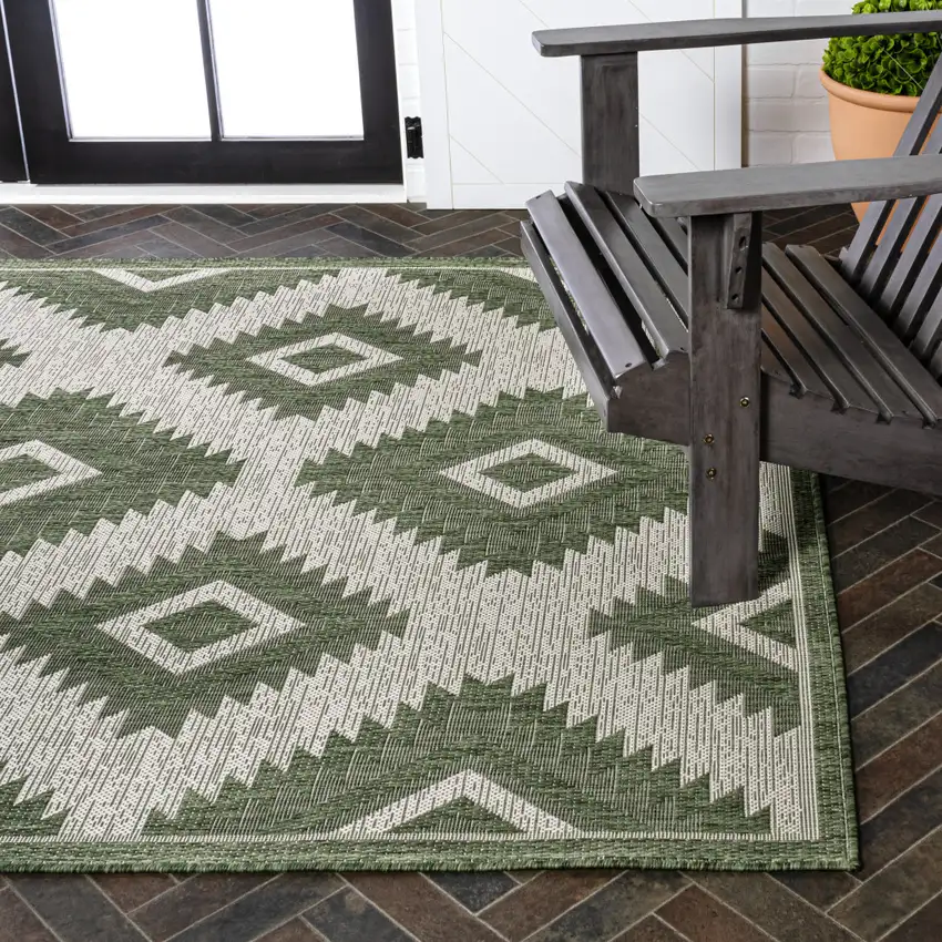 Green And Cream Moroccan Indoor Outdoor Area Rug Photo 9