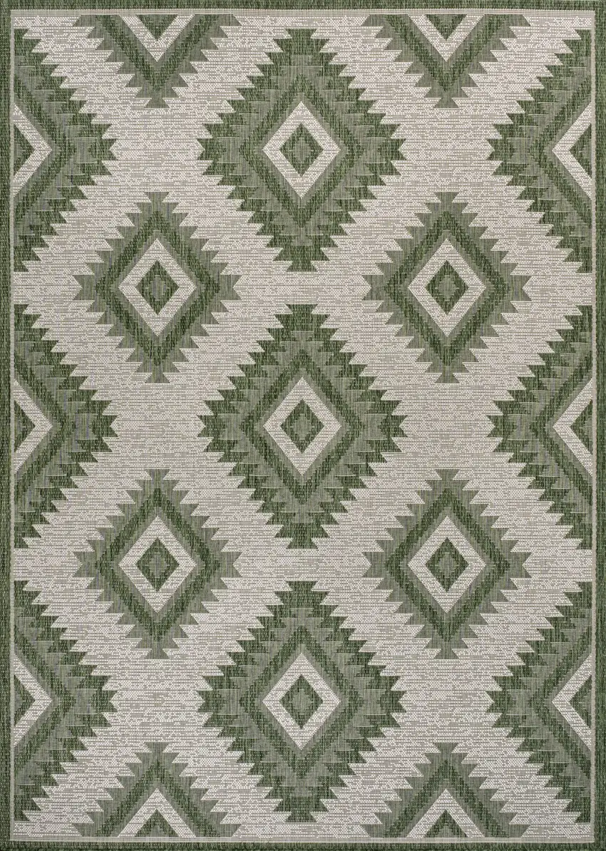 Green And Cream Moroccan Indoor Outdoor Area Rug Photo 1
