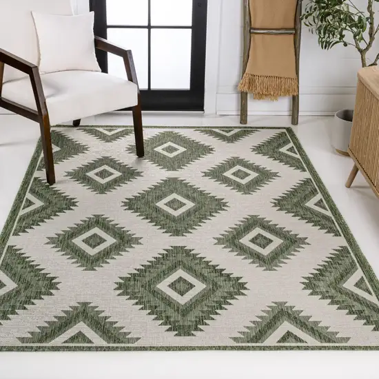 Green And Cream Moroccan Indoor Outdoor Area Rug Photo 7