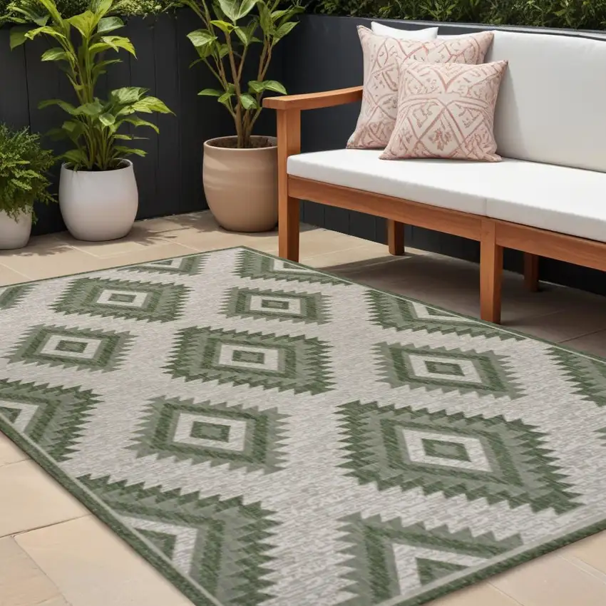 Green And Cream Moroccan Indoor Outdoor Area Rug Photo 1