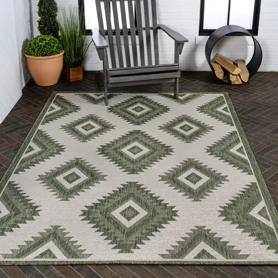 Green And Cream Moroccan Indoor Outdoor Area Rug Photo 9
