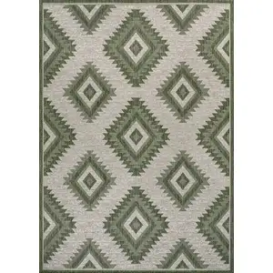 Photo of Green And Cream Moroccan Indoor Outdoor Area Rug