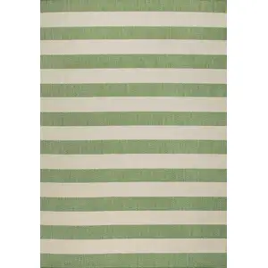 Photo of Green And Cream Striped Indoor Outdoor Area Rug