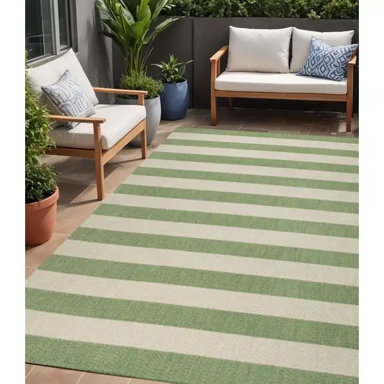 Green And Cream Striped Indoor Outdoor Area Rug Photo 1