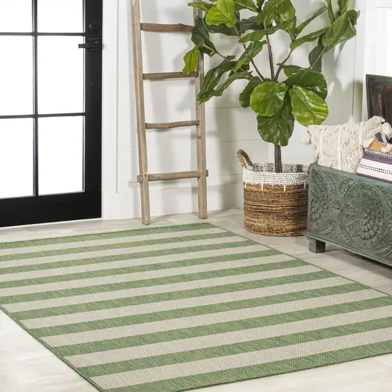 Green And Cream Striped Indoor Outdoor Area Rug Photo 7