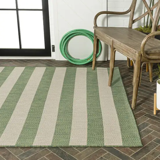 Green And Cream Striped Indoor Outdoor Area Rug Photo 9