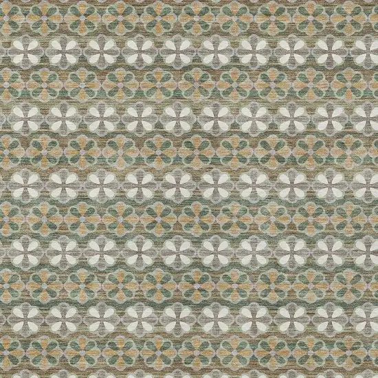 Green And Cream Striped Washable Indoor Outdoor Area Rug Photo 3