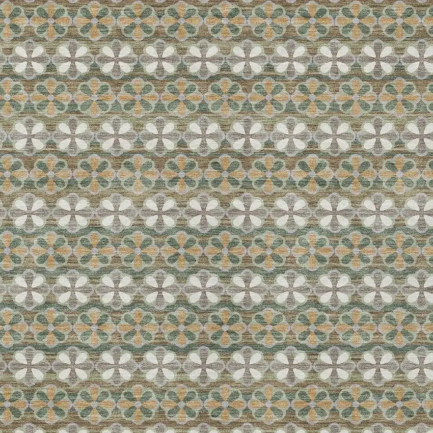Green And Cream Striped Washable Indoor Outdoor Area Rug Photo 3