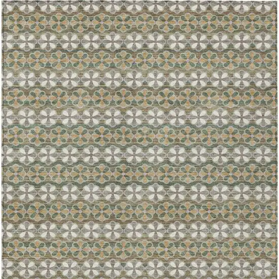 Green And Cream Striped Washable Indoor Outdoor Area Rug Photo 6
